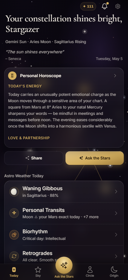 StarBind daily horoscope screen